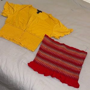 Tube Top + Runched Flowy Crop Top